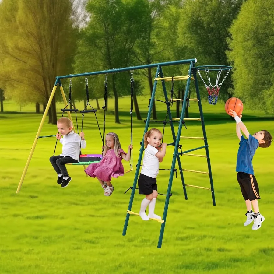 

Heavy duty metal swing set for backyard outdoor play versatile 4-in-1 design perfect for toddlers and kids durable and safe for