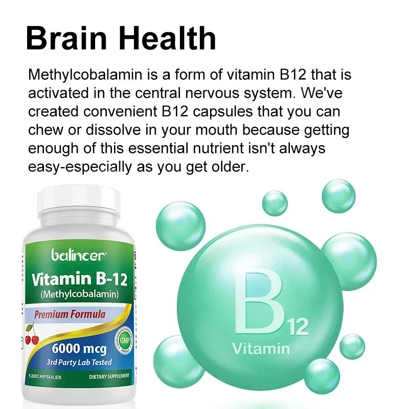 Vitamin B12 Methylcobalamin - Reduces Fatigue, Supports Heart and Nerve Health, Blood Cell Function, Healthy Sleep, Gluten-free