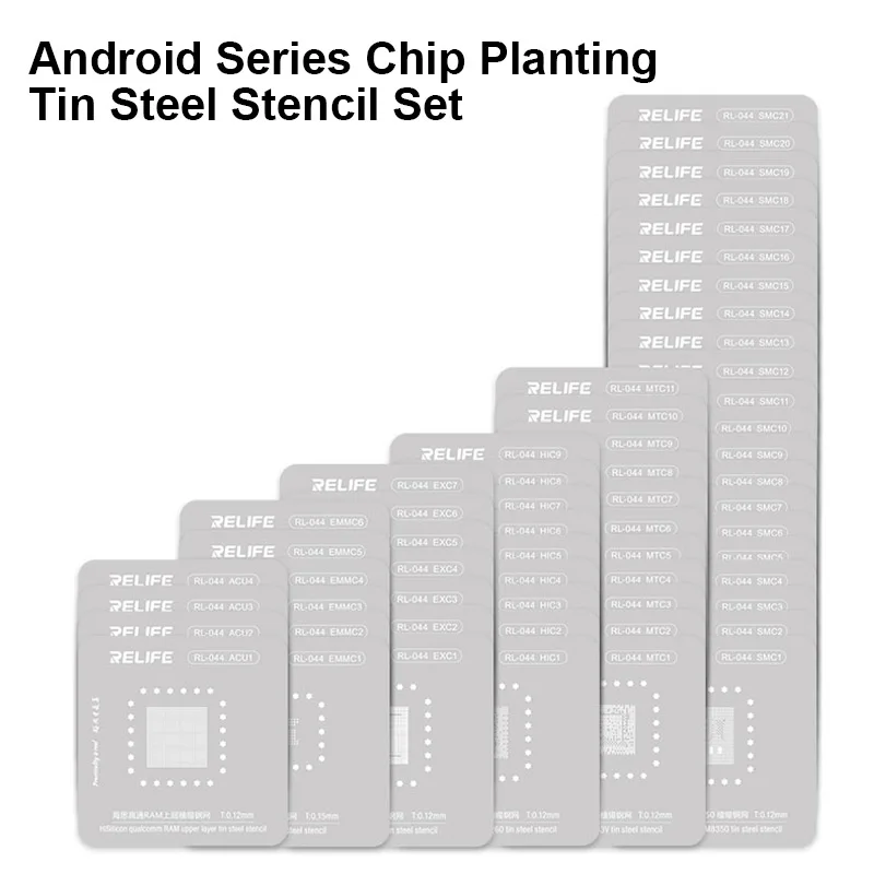 

RELIFE RL-044 58PCS Android Phone BGA Reballing Stencil Set Android Series Chip Tin Planting Steel Mesh Set BGA Template