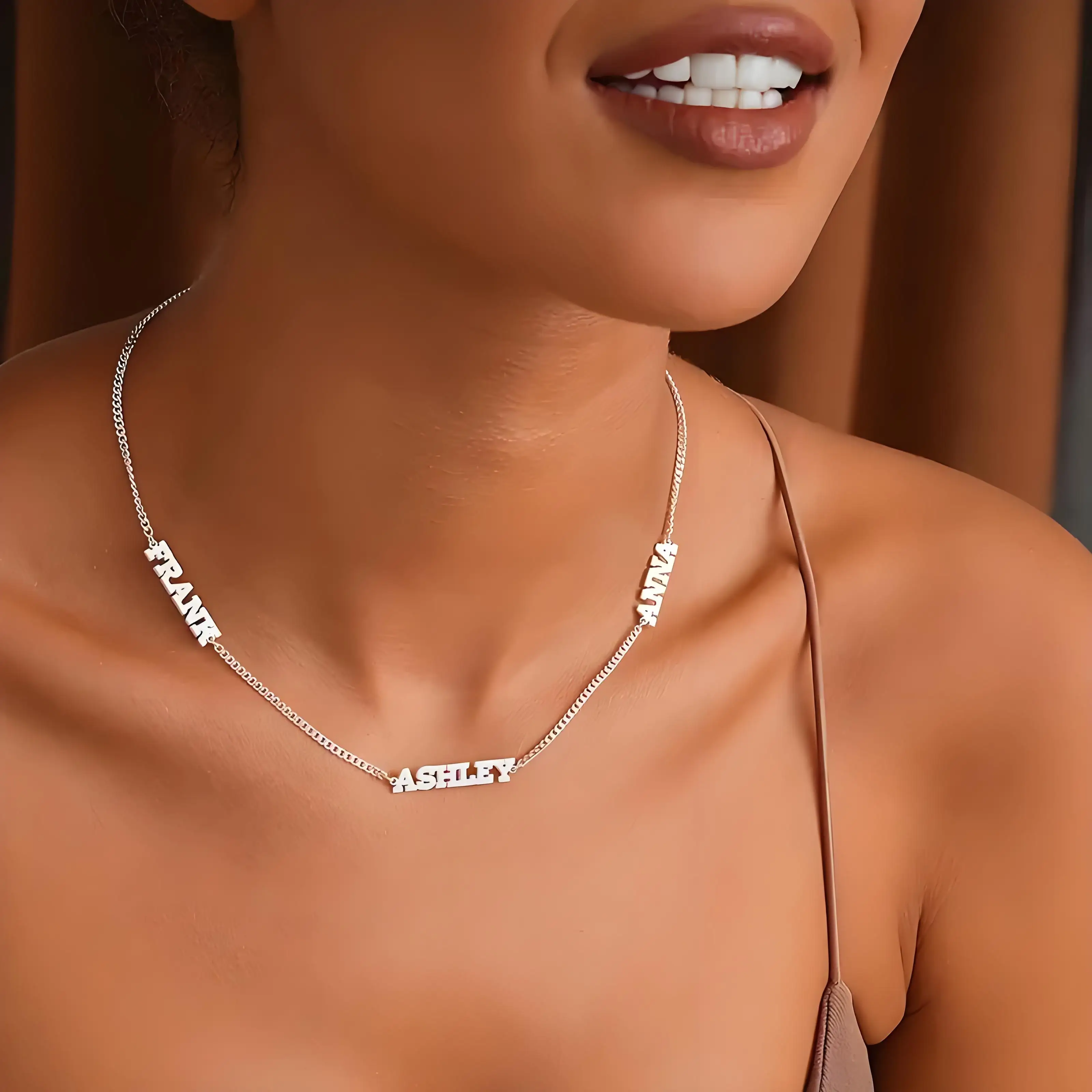 

Женское ожерелье из 18-каратного золота на заказ с 2–3 именами, персонализированные украшения в богемном стиле, идеальный подарок для семейных торжеств