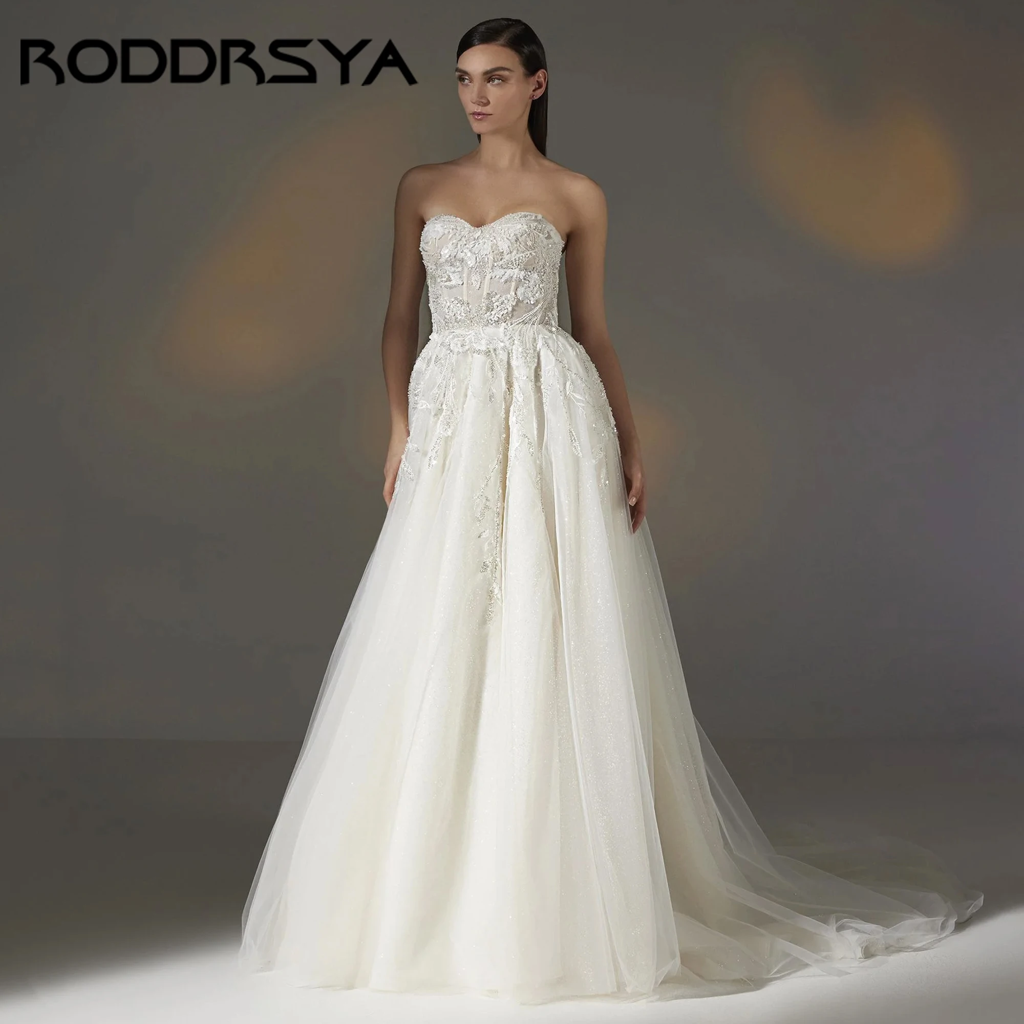 

A-line Sweetheart Lace Strapless Neckline Wedding Dress For Woman Backless Bride Gown Luxury Vestidos De Novia 2025 Customized