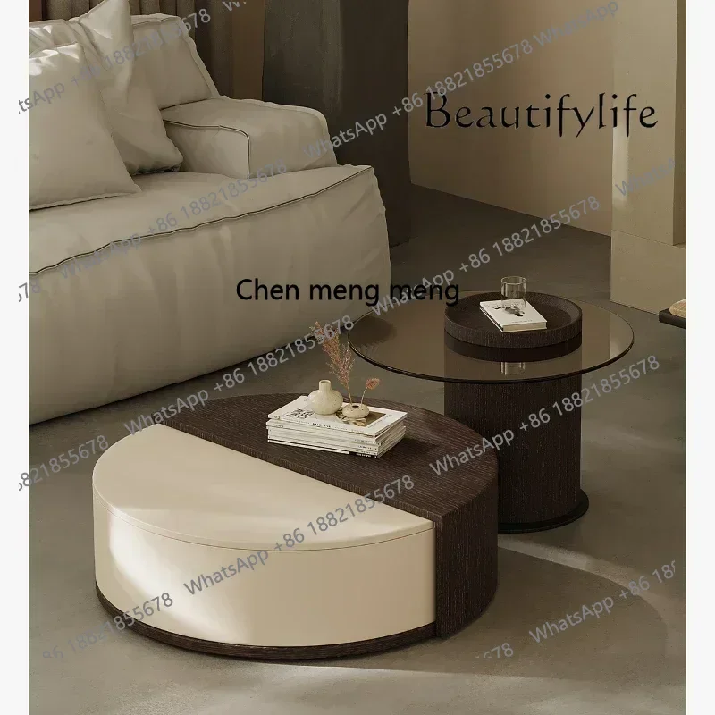 X Solid Wood Rotating Coffee Table Living Room Home Designer Model Light Luxury round Small round Table CombinationA