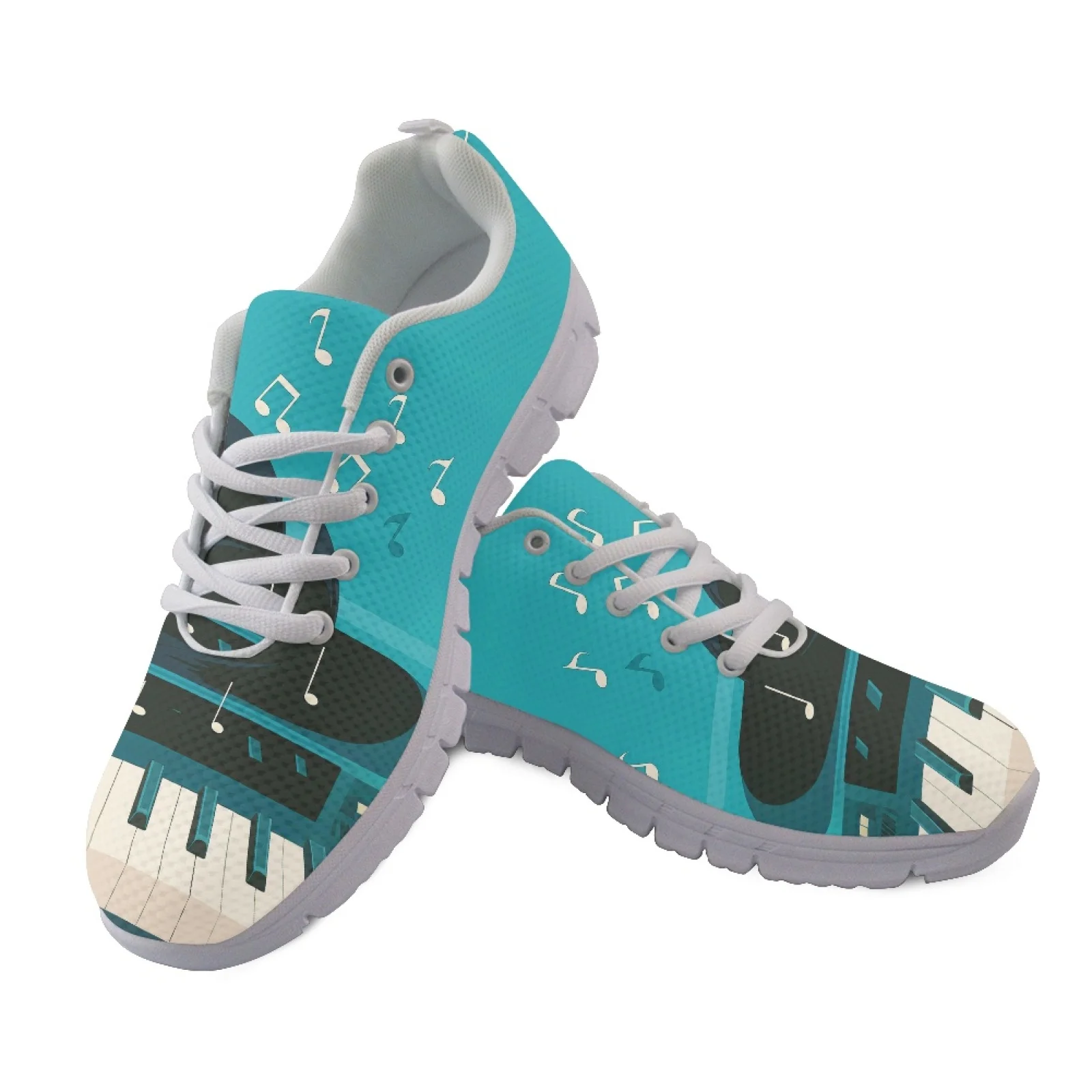 Coloranimal Music Note Pattern Sports Trainers Mesh & EVA Sole Athletic Trainers Lace Up Walking Sneakers for Women