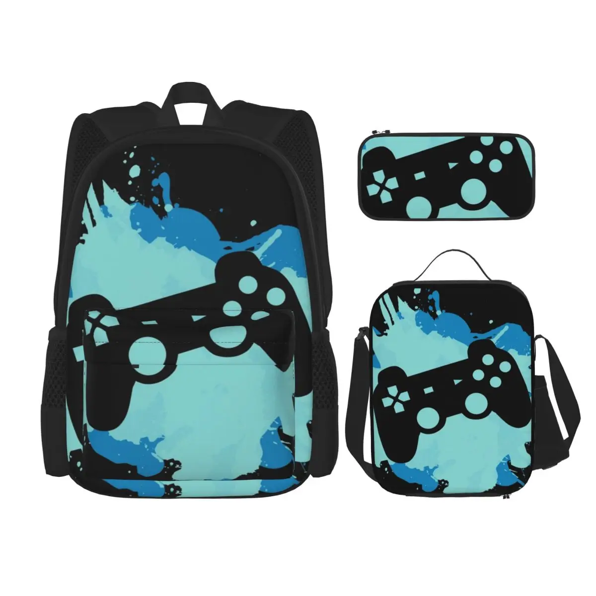 

Gaming Gamer Controller Paint Splatter Backpacks Boys Girls Bookbag School Bags Kids Rucksack Lunch Bag Pen Bag Three-Piece Set