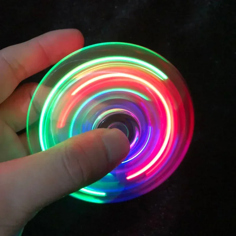 Kristal Lichtgevende LED licht Fidget Spinner Hand Top Spinners Glow in Dark EDC Stress Relief Speelgoed Kinetische Gyroscoop voor Kinderen