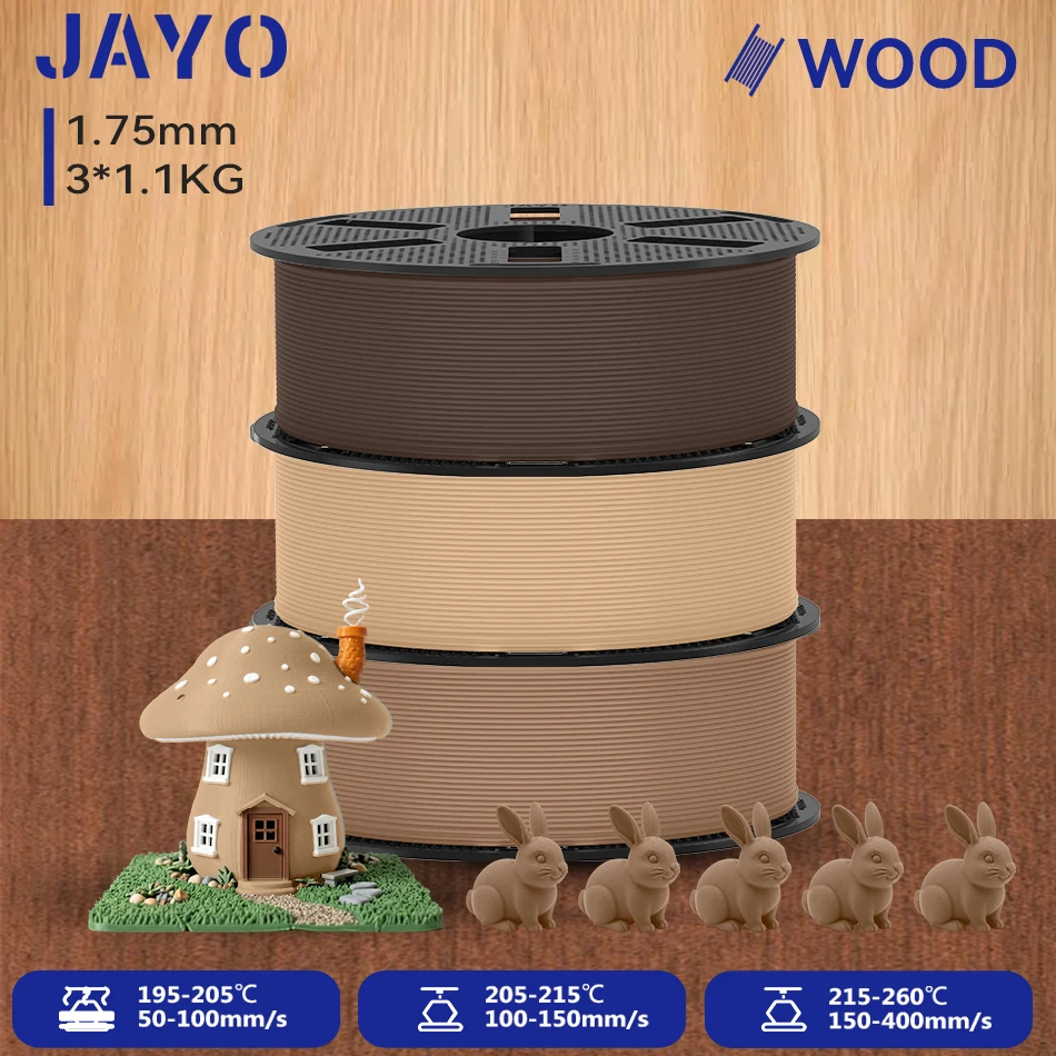 JAYO 3.3KG 3D Wood PLA Printer Filament 1.75mm 10-15% Real Wood Fibers & environment protection WOOD Fit Most FDM 3D Printers