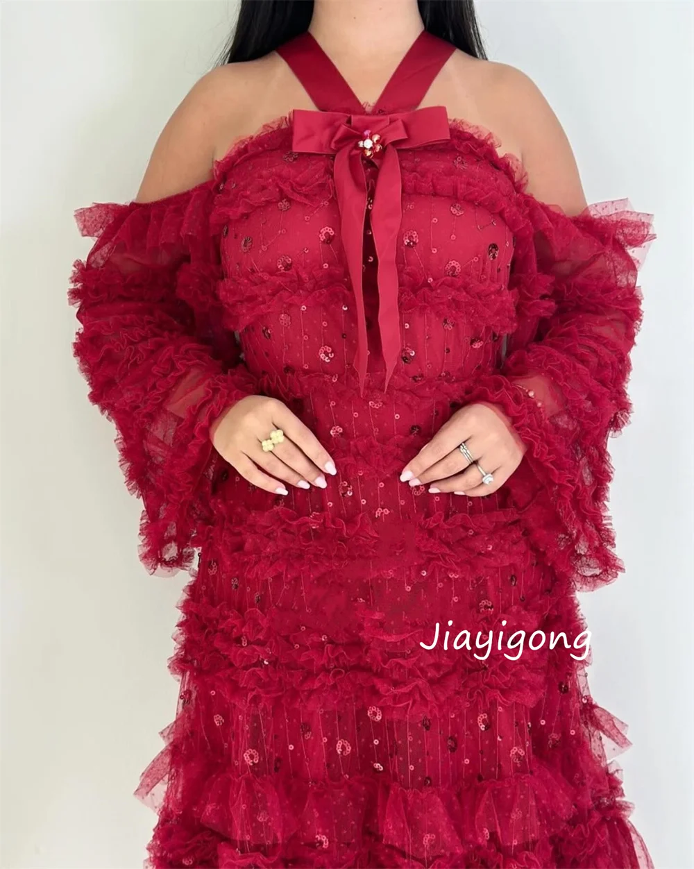 Robes de bal longues en Tulle plissé et pailleté, personnalisées, de haute qualité, ligne a, col licou, tailles à la mode disponibles, Style moderne