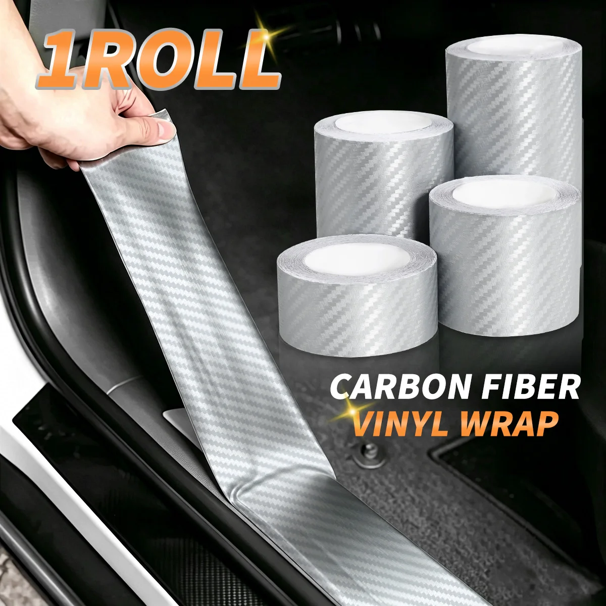 3D Carbon Fiber Vinyl Wrap Car Door Protection Stickers Auto Motorcycle Vinyl Film Silver Glossy Car Accessories