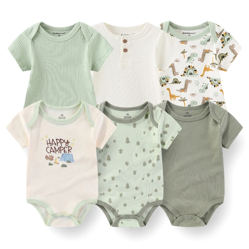 New Born Bodysuits 6Pieces Cotton Baby Girl Clothes Summer Animal Baby Boy Clothes Set Sleeveless Solid Color Bebes