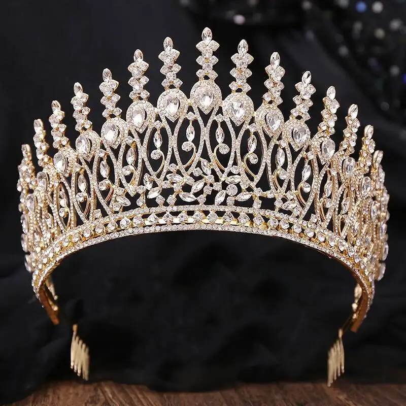 

Royal Wedding Big Queen Diadem Combstiara Crowns For Women Bridal Party Rhinestone Crown Hair Dress Jewelry Accessories