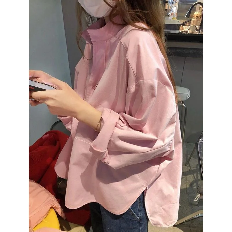 High with Design Sense Small Pink Long Sleeve Shirt New Style Autumn 2023 Blusas Clothes for Women Shirts Blouse