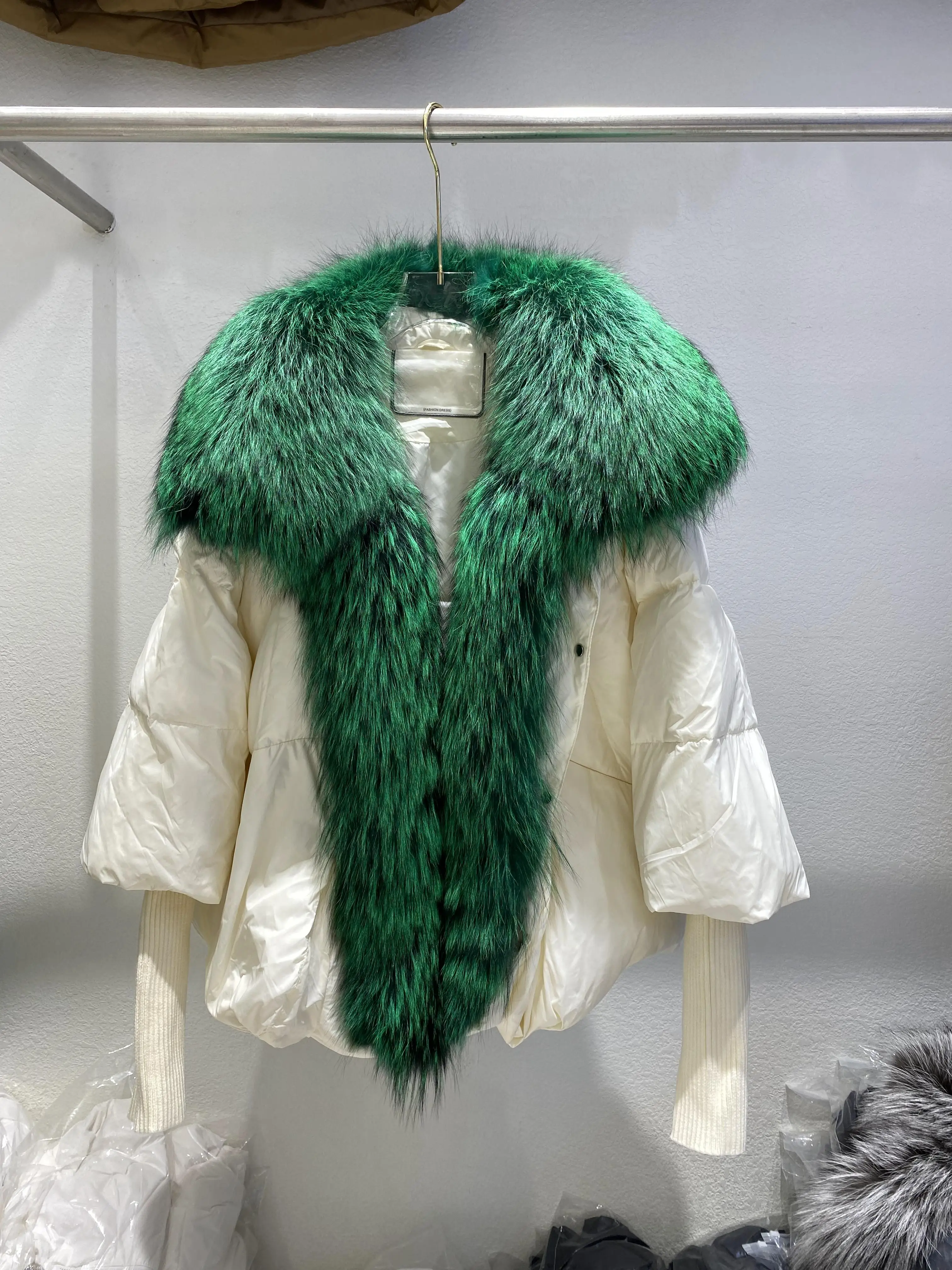 Janveny Large Real Silver Fox Fur Collar 2026 White Duck Down Jacket Women Winter Luxury Puffer Coat Oversize Feather Outwear
