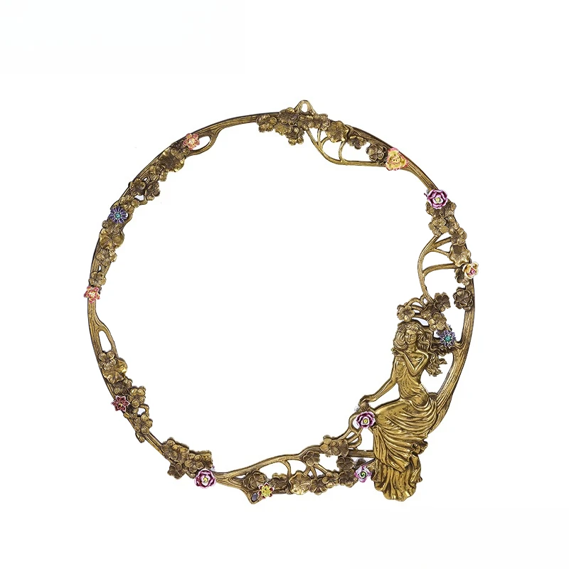 

Full copper flower and bird decorative mirror heavy industry metal hollow engraving retro brass girl mystery mirror dressing