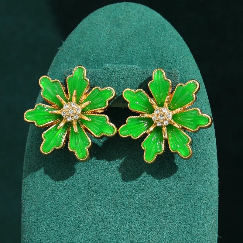 

Vintage Jewelry Round Green Leaf Stud Earrings Flower For Woman Glod Color Wedding Summer Accessories Party 2026