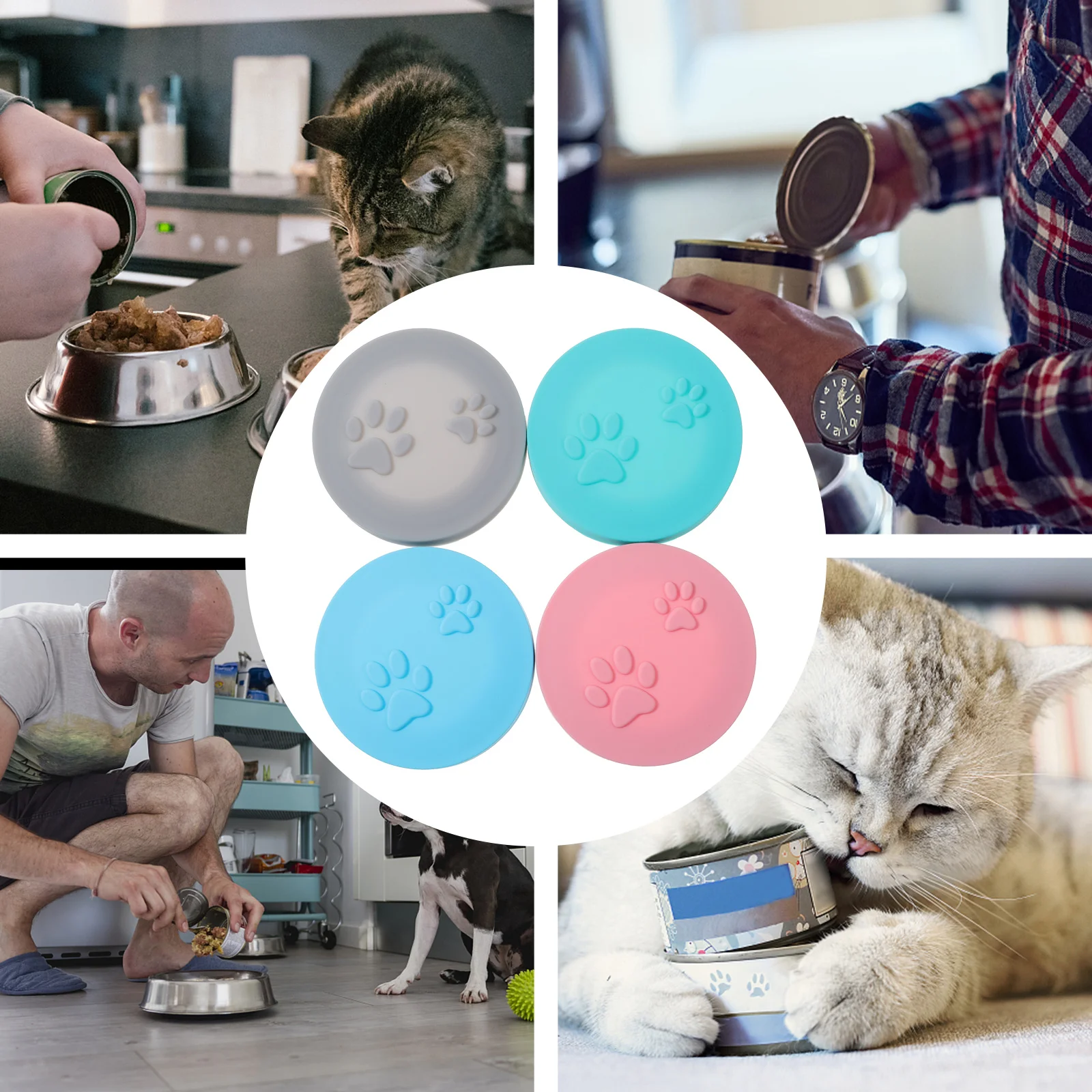 

4pcs Silicone Sealing Lids for Cat Dog Food Can Covers Gray Green Pet Supplies Container Lid