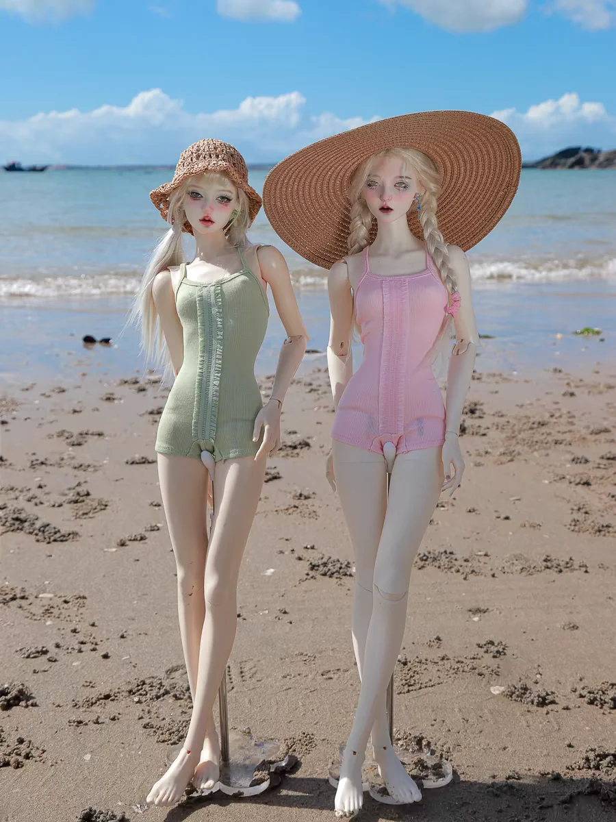 BJD 인형 옷 1/3 1/4 사이즈에 적합 새 여름 여성 해변 순수한 욕망 서스펜더 점프 슈트 수영복 핑크 그린