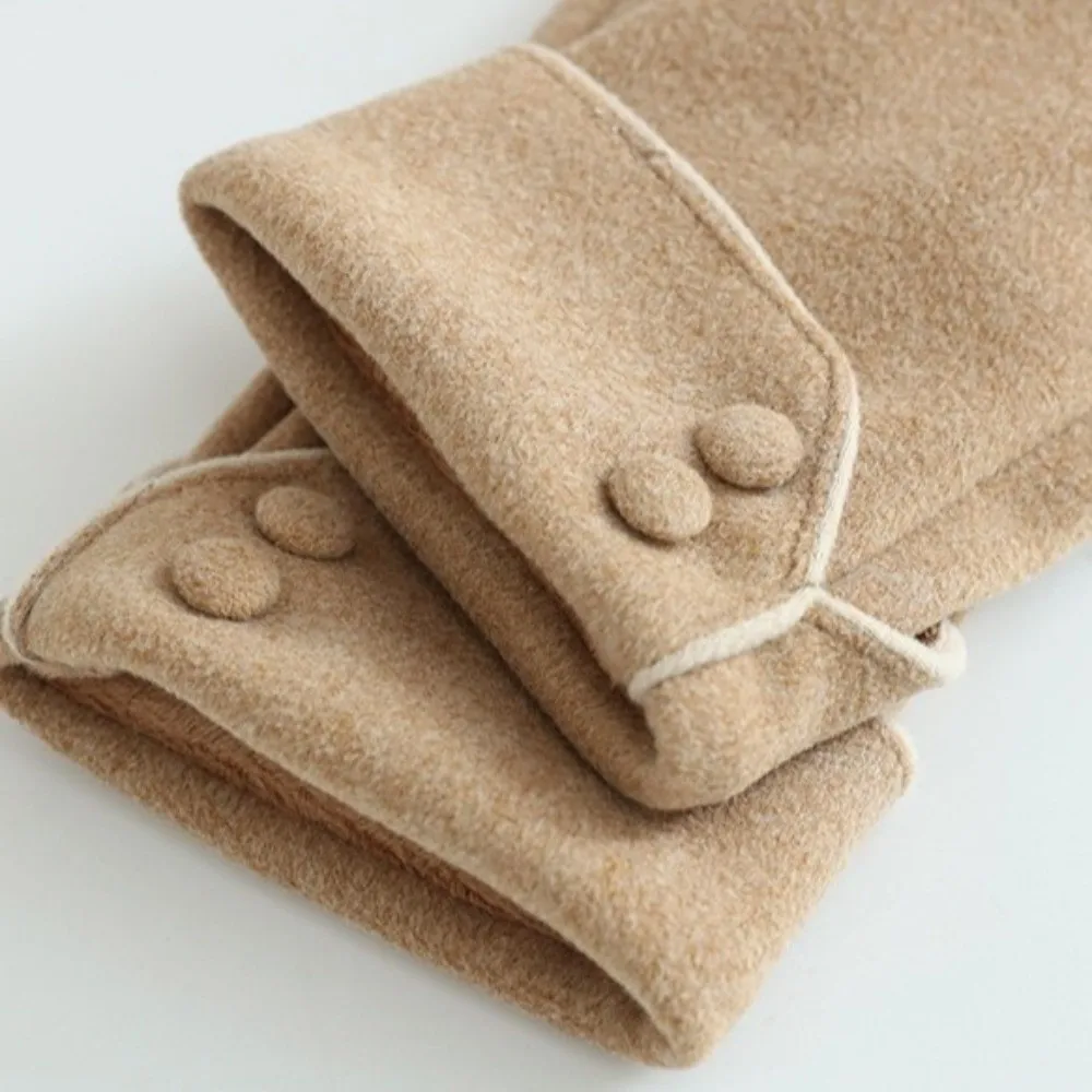 Retro Button Winter Gloves Fleece Full Finger Women Gloves Anti Cold Touchscreen Cycling Mittens Female
