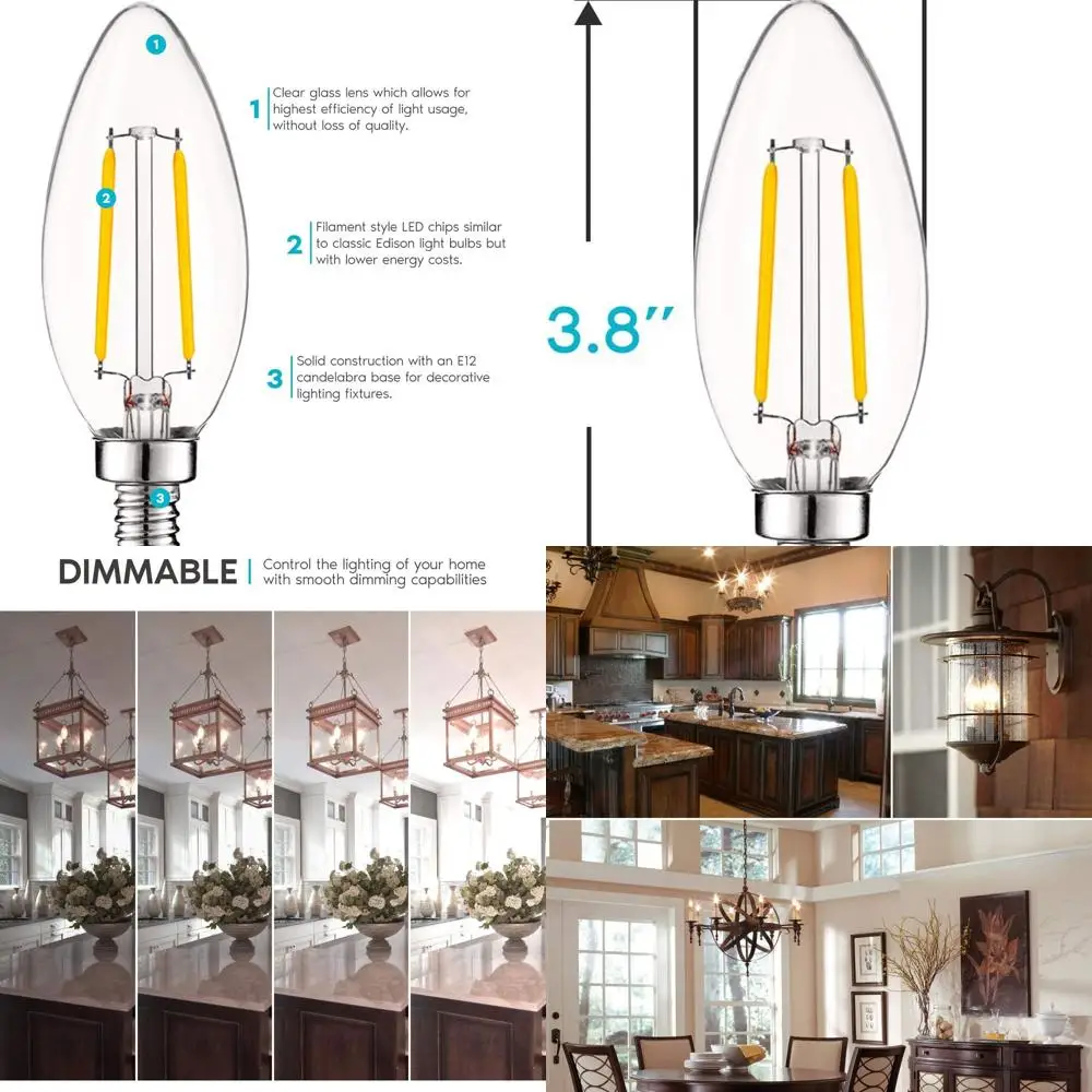 

40W Equivalent Dimmable Vintage LED Candelabra Bulbs, 400 Lumens, 3000K Soft White, Clear Glass, 24 Pack