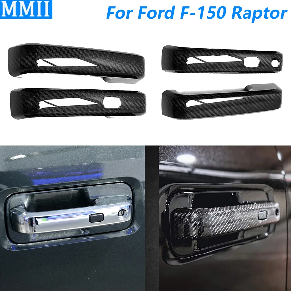 For Ford F-150 Raptor 2015-2020 Real Dry Carbon Fiber Exterior Door Handle Switch Panel Trim Cover Car Modification Accessories