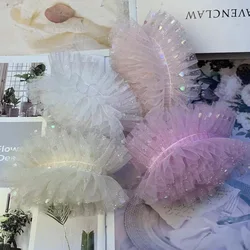 10 Yards 6.5CM Silver Heart Fold Pleated Wavy Yarn Ribbon Hair Bows DIY Handmade Accessories Gift Wrapping Puffy Skirt