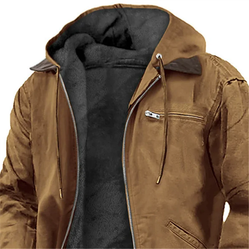 سترة رجالية شتوية غير رسمية لعام 2025 مع قلنسوة وسحابات عصرية من الصوف معاطف خارجية للرجال عتيقة بقلنسوة سترات دافئة فضفاضة