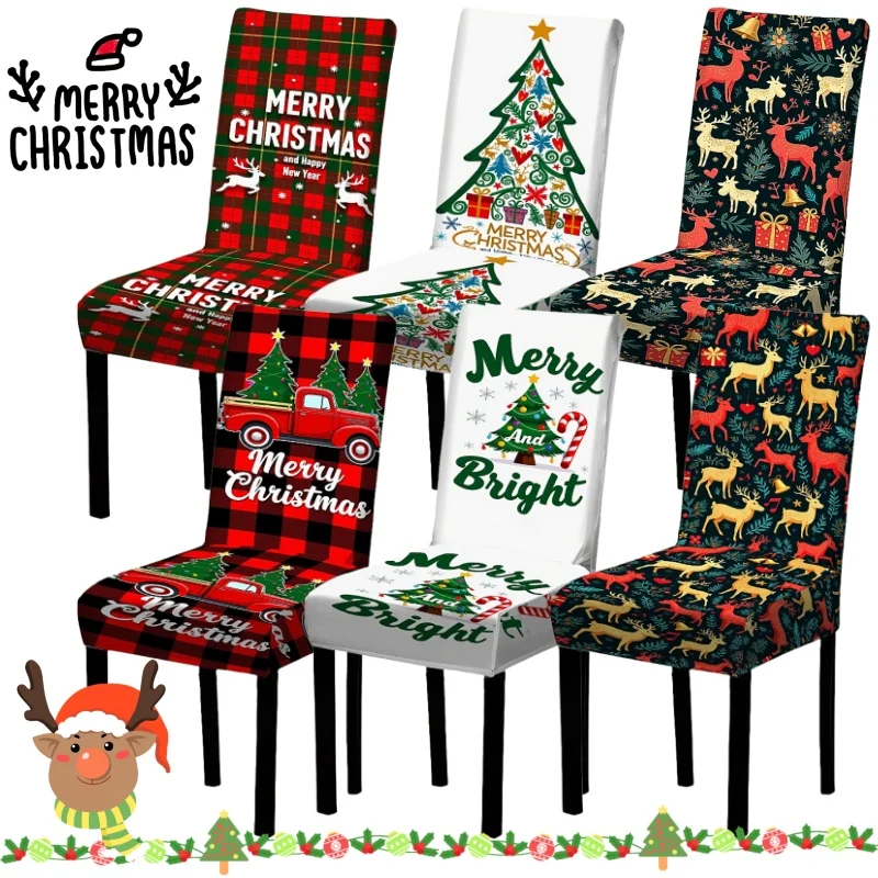 Christmas Dining Chair Covers Machine-washable Spandex Dining Chair Covers For Christmas Celebrations Party Decorations Gifts
