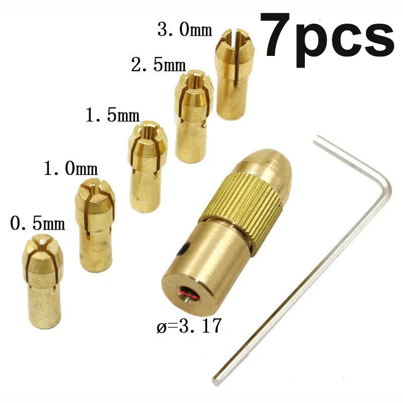 7Pcs 0.5-3.0mm Mini-Drill Collet Set Brass Drill Chucks Adapter Bits For Twist Electronic Drills Chuck Tools Power Rotary Tool