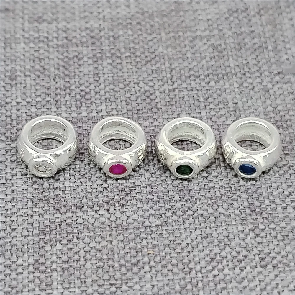 5 Pieces 925 Sterling Silver Large Hole Spacer Beads CZ Rondelle Slide Charm for Jewelry Making DIY