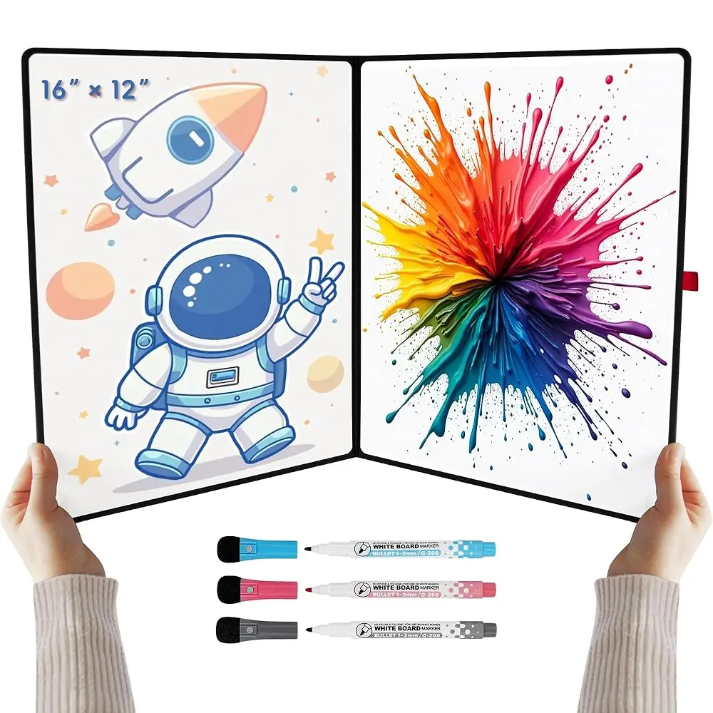 

Двусторонняя белая доска 16×12 дюймов - раскладывается до 24×16 дюймов, с 3 маркерами и поверхностью с защитой от отпечатков пальцев | Магнитно-рефлекторный