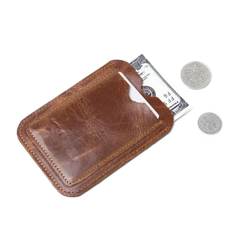 Funda de cuero genuino de vaca para hombre, tarjetero Delgado, Mini billetera portátil Simple para hombre, bolsa Vintage para tarjetas