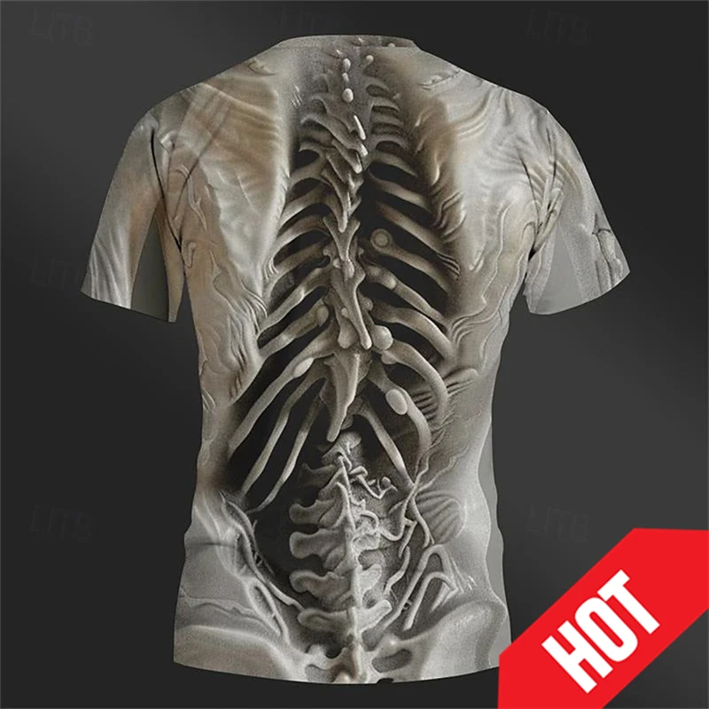 Skull Skeleton Retro Vintage 3D Printed T-Shirt Men Sports Fitness T Shirt Short Sleeve Crew Neck Shirt Y2k Helloween Costume