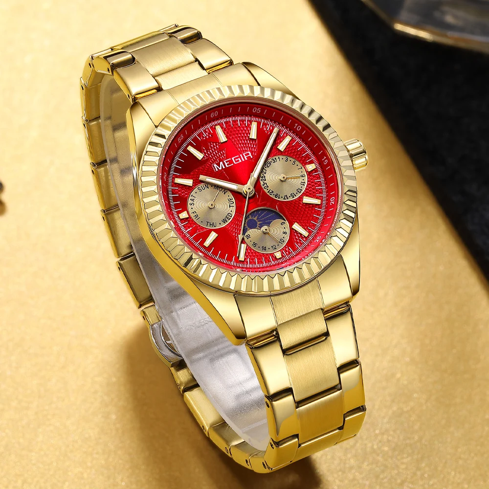 ساعة MEGIR كاجوال رياضية مقاومة للماء للرجال من أفضل العلامات التجارية المضيئة كرونوغراف كوارتز مع حزام من الفولاذ المقاوم للصدأ