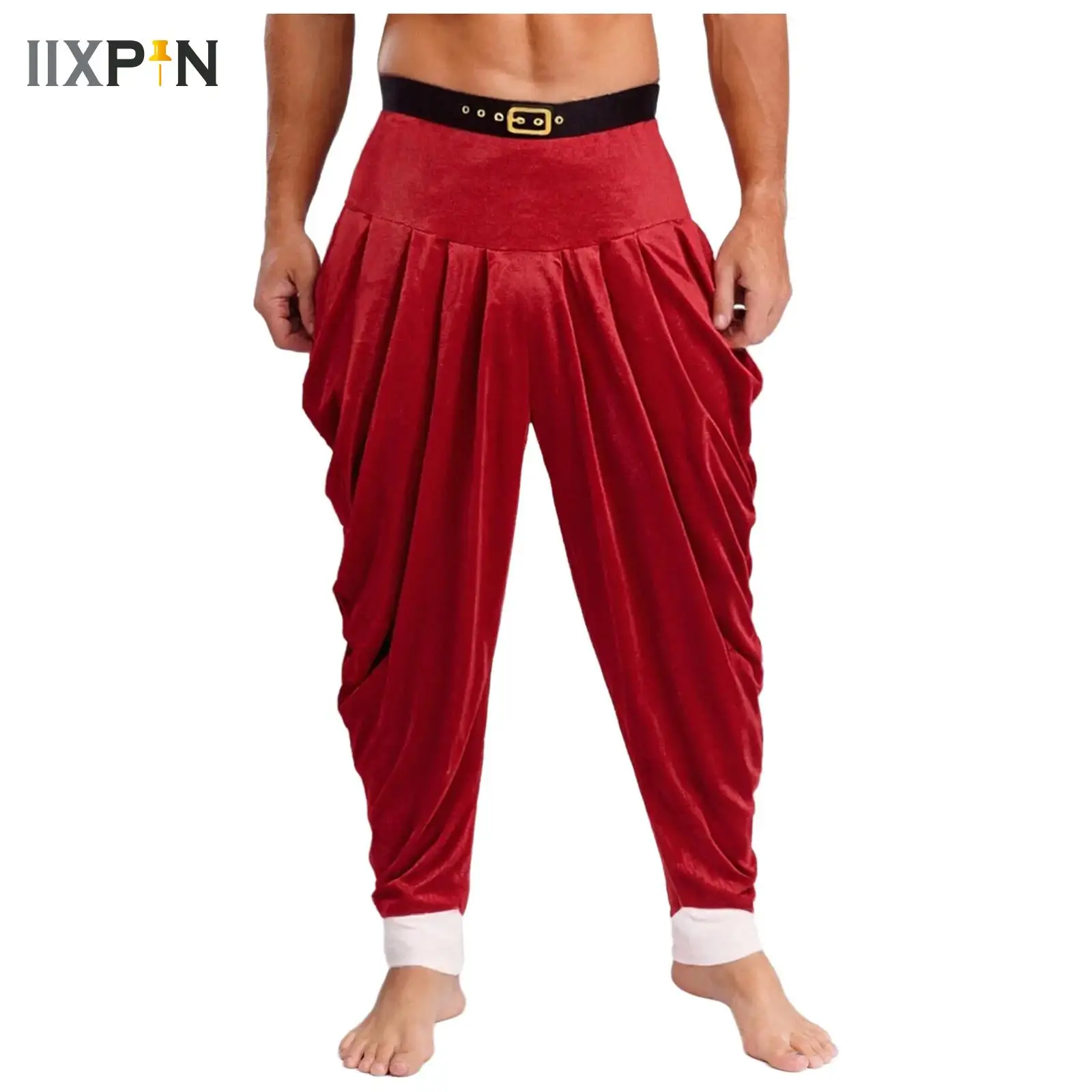 

Men Baggy Pants Santa Claus Velvet Trousers Red Christmas Santa Claus Cosplay Character Dress Up Performance Costume Leggings