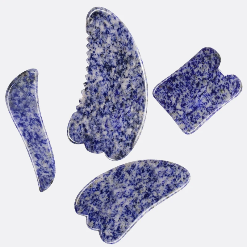 Sodalite Sawtooth Big Gua Sha Tool Natural Jade Stone Massager Face Care Neck Body SPA Acupuncture Scraping Beauty Product