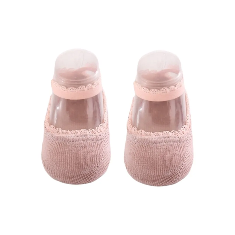 New Solid Color Infant Lace Socks Rubber Soles Soft Cotton Newborn Socks Breathable Anti-slip Baby Socks For Newborns