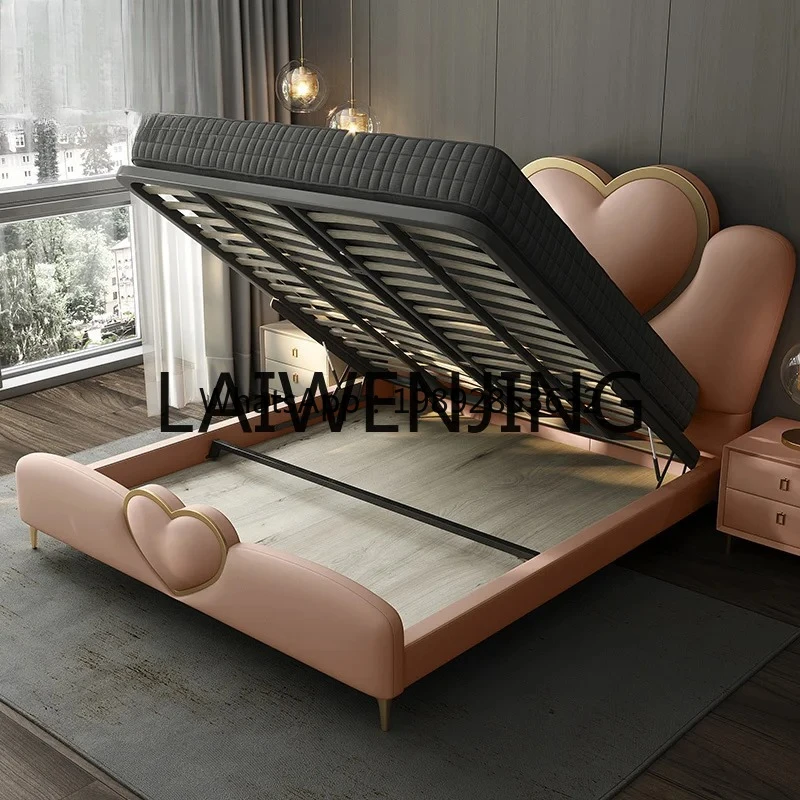 

XTC8 Children's Bed Genuine Leather Pink Heart-Shaped Solid Wood Girl Princess Bed