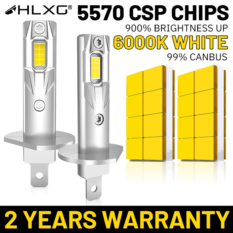 H1 LED Headlight Bulb 6000K 16PCS CSP Chip H1 LED Fog Light High Low Beam Turbo Auto Light 1:1 Fanless Mini 12V +900% Bright 2PC