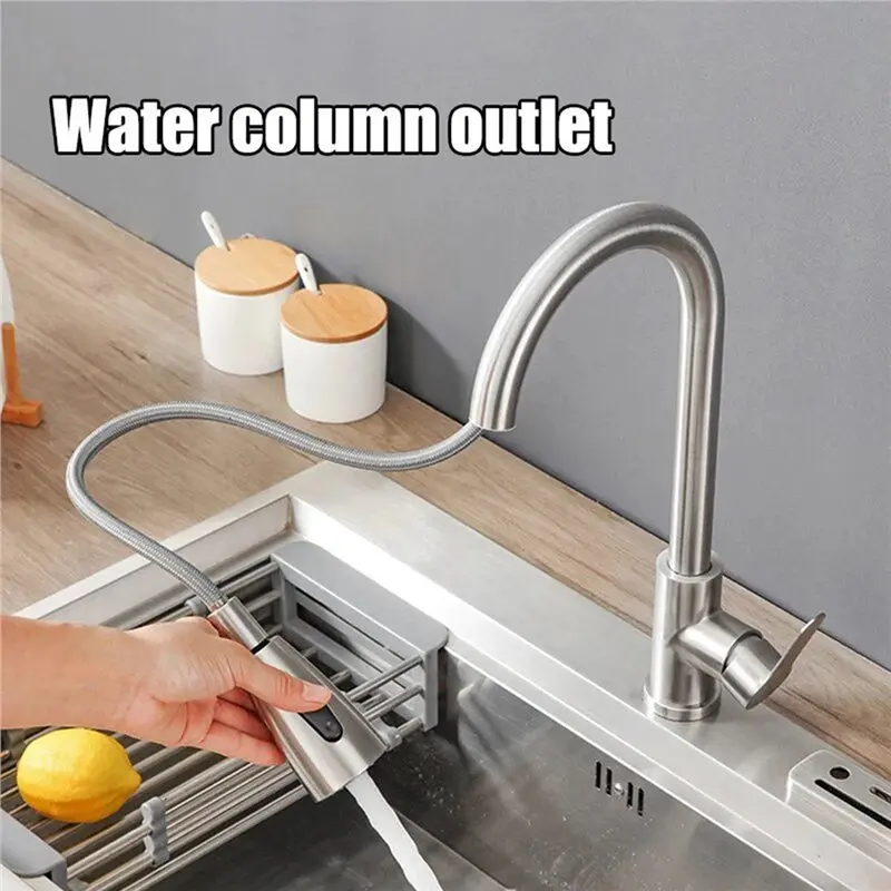 FAST-Cold And Hot Water Faucet, 1PC Stainless Steel Pull-Out Kitchen Faucet, Extendable Rotatable Sink Installation