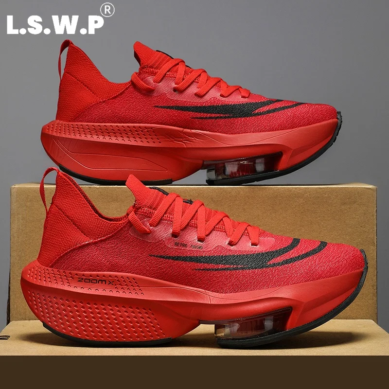 Men's Casual Sports Shoes, Carbon Plate Racing Running Shoes, Full-Length Air Cushion Rebound Fly-Knit Breathable Sports Shoes, Men's and Women's Marathon Training Shoes, Outdoor Long-Distance Running Fitness Lightweight Shock-Absorbing Professional Running Shoes