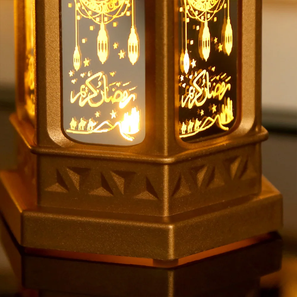 Ornamen dekorasi Lebaran Mubarak, bentuk Kastil Vintage transparan lampu LED bergambar bintang bulan 2025 Muslim hadiah pesta Ramadan