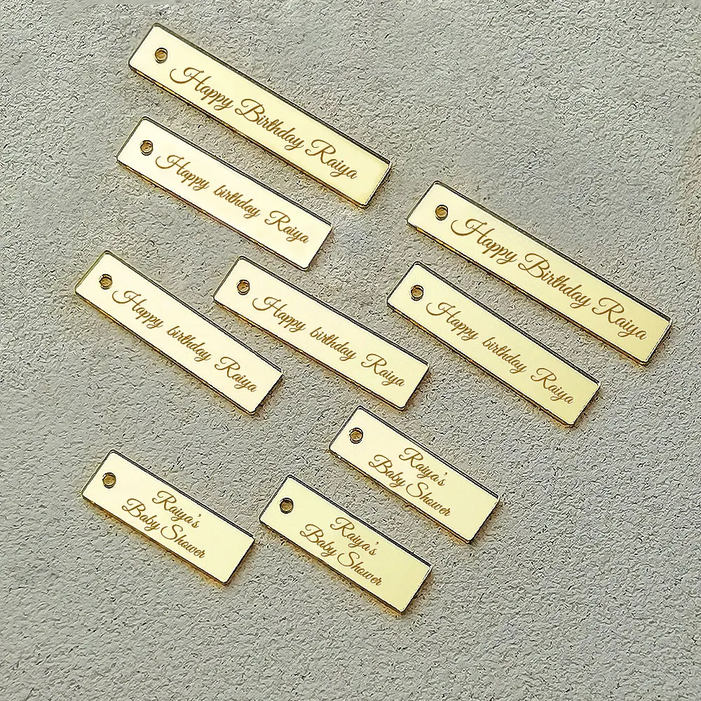 20/50/100Pcs Personalized Acrylic RectangleTag Engraved Custom Wedding Name Baby Baptism Mirror Gold Tag Decoration Gift