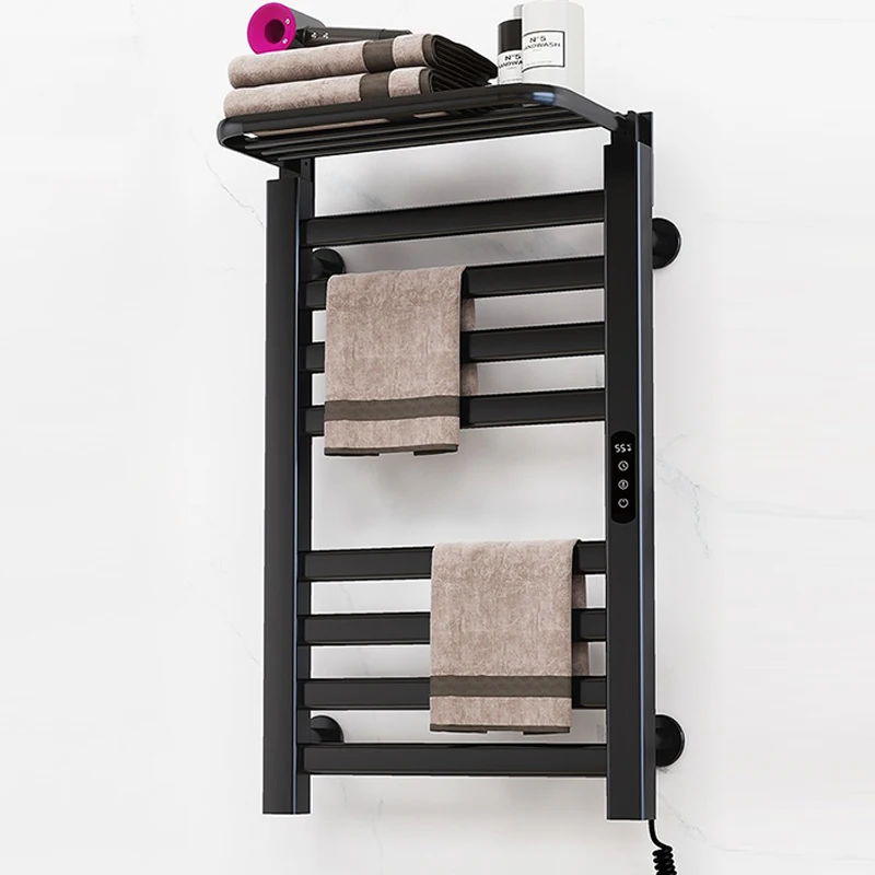 Smart Electric Heated Towel Rack, Heated Bathroom Towel Rail, Built-In Timer, Thermostatic Drying Towel Rack Black/White