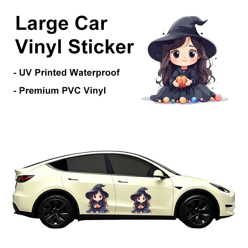 Big Sheet Witch Car Sticker Creative Anime Waterproof Decal Halloween Decor Fender DIY Daily Long-lasting Car Protective Sticker