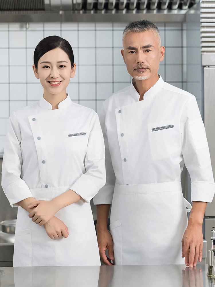 Camisa de Chef de Hotel, abrigo de cocinero, Chaqueta de manga larga con cuello levantado para restaurante, uniforme de cocina, panadería, cafetería, camarero, ropa de trabajo