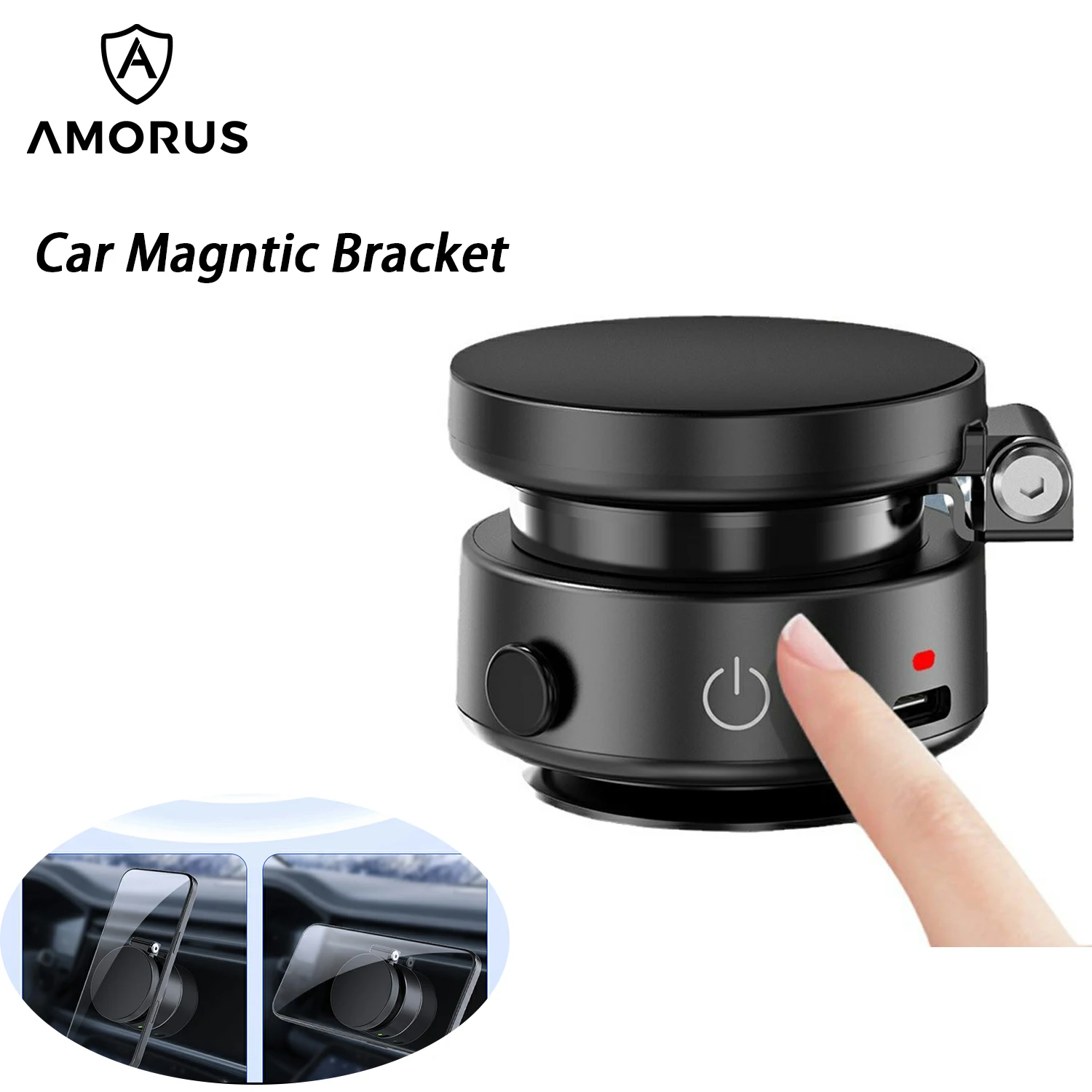 

AMORUS Universal Car Dashboard Phone Holder for Iphone Android Cellphone Extendable Electric Suction Magnetic Foldable Stand