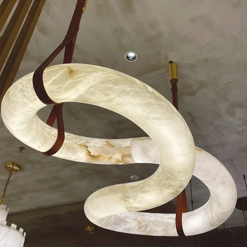 Modern Minimalist Restaurant Pendant Light Natural Marble Light Nordic Design Alabaster Shaped Chandeliers Villa Room Decoration
