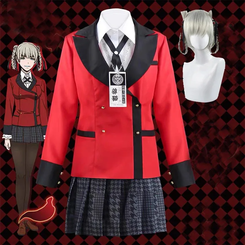 جديد أنيمي Kakegurui كيراري موموبامي تأثيري حلي زي مدرسي الدعاوى أزياء الهالوين شعر مستعار للنساء الفتيات dl;1