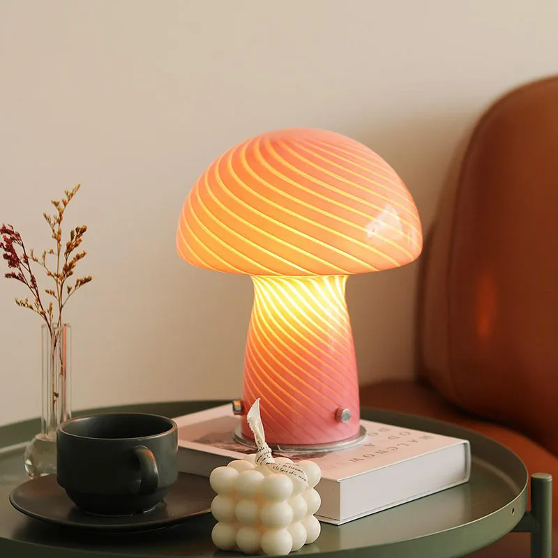 Italian Designer Mushroom Lamp Glass Stripe Vanity Light Eye Protection Simplicity Home Decor Accessories Lamp Touching Light