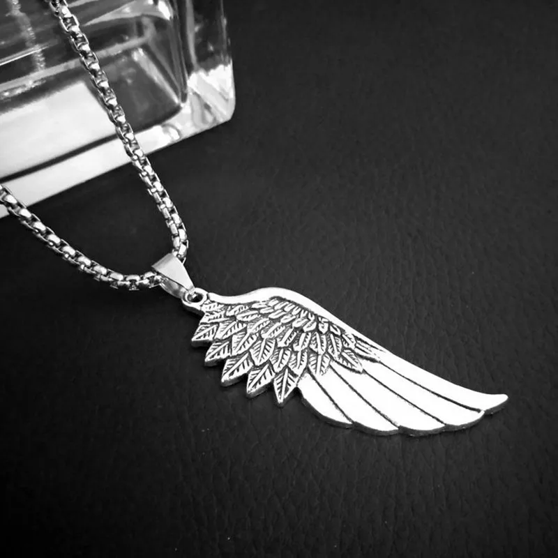 اليابان و كوريا الجنوبية أجنحة الملاك ريشة قلادة الرجال INS قلادة الأوروبية والأمريكية موضة الرجال روك موضة FB ترتد