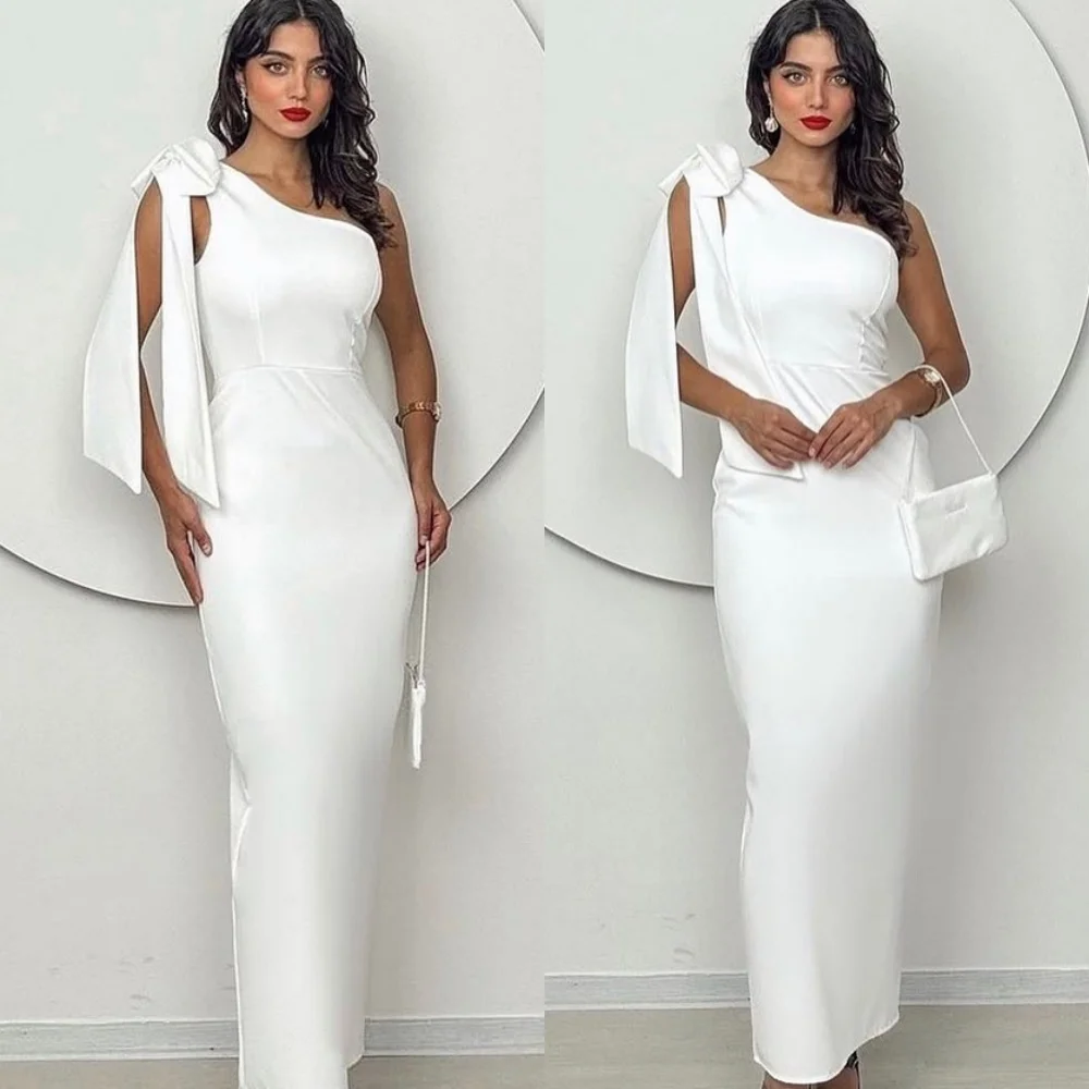 Customized Mermaid Simple White Jersey Evening Dress Exquisite One Shoulder Sleeveless Homecoming Dresses Vestido De Festa